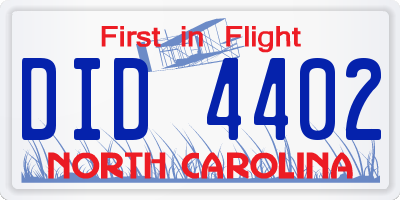 NC license plate DID4402