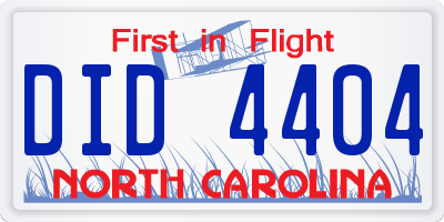 NC license plate DID4404