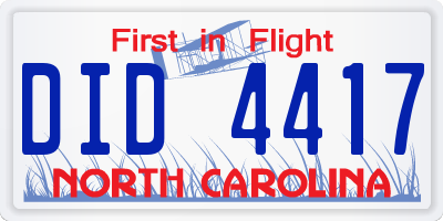 NC license plate DID4417