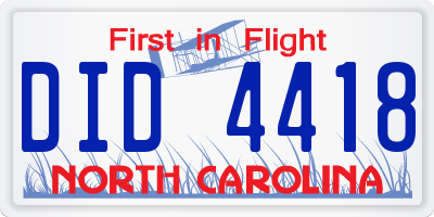 NC license plate DID4418