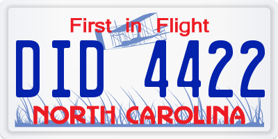 NC license plate DID4422