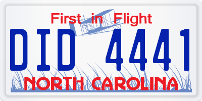 NC license plate DID4441