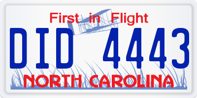 NC license plate DID4443