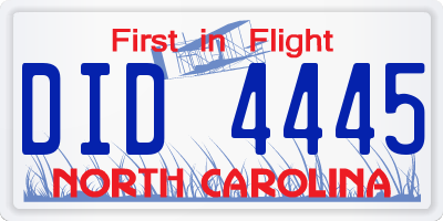 NC license plate DID4445