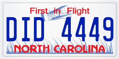 NC license plate DID4449