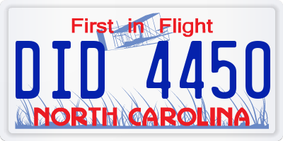 NC license plate DID4450
