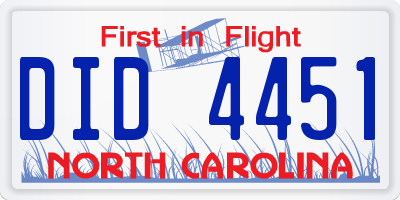 NC license plate DID4451