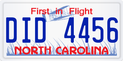 NC license plate DID4456