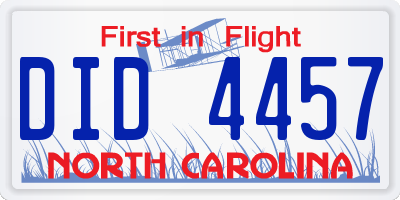 NC license plate DID4457