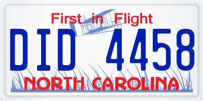 NC license plate DID4458