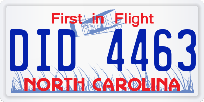 NC license plate DID4463