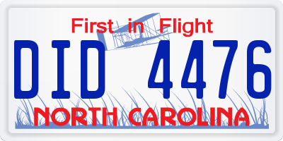 NC license plate DID4476