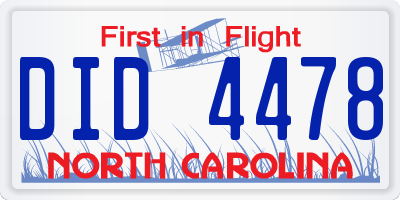 NC license plate DID4478