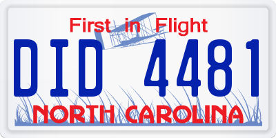 NC license plate DID4481