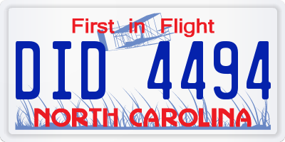NC license plate DID4494
