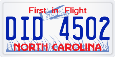 NC license plate DID4502