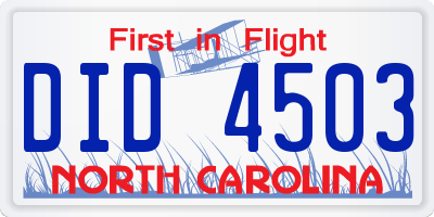 NC license plate DID4503