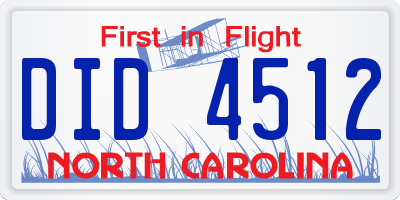 NC license plate DID4512