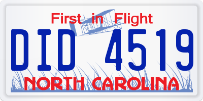 NC license plate DID4519