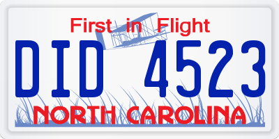 NC license plate DID4523