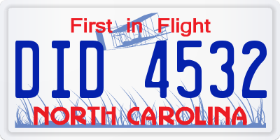 NC license plate DID4532
