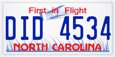 NC license plate DID4534
