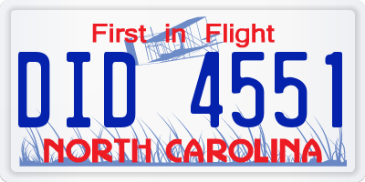 NC license plate DID4551