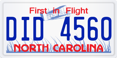 NC license plate DID4560