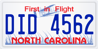 NC license plate DID4562