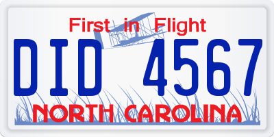 NC license plate DID4567
