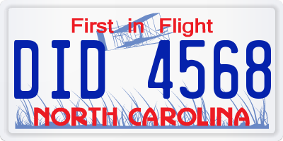 NC license plate DID4568