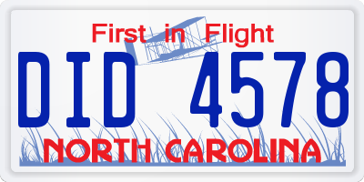 NC license plate DID4578
