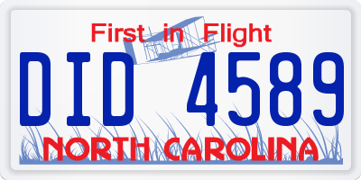 NC license plate DID4589