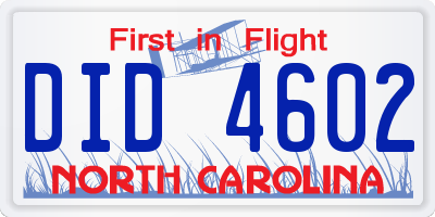 NC license plate DID4602