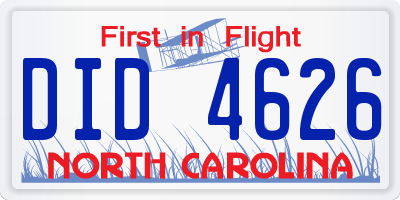 NC license plate DID4626