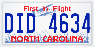 NC license plate DID4634