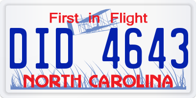 NC license plate DID4643