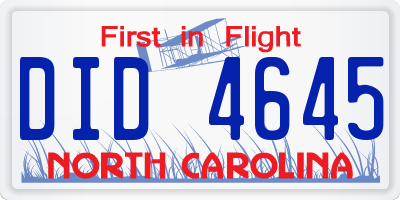 NC license plate DID4645
