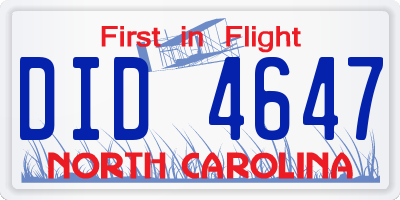 NC license plate DID4647