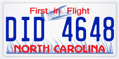 NC license plate DID4648