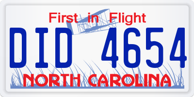 NC license plate DID4654