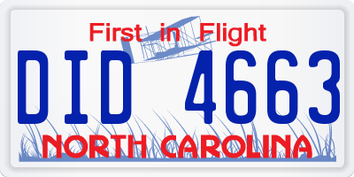 NC license plate DID4663