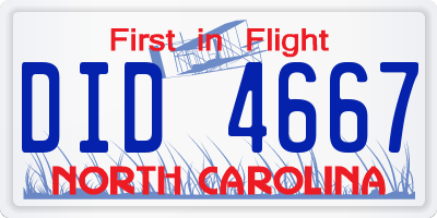 NC license plate DID4667