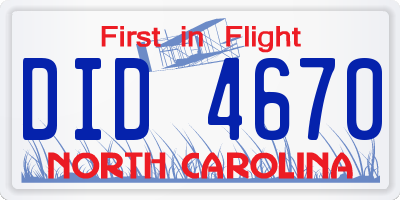 NC license plate DID4670
