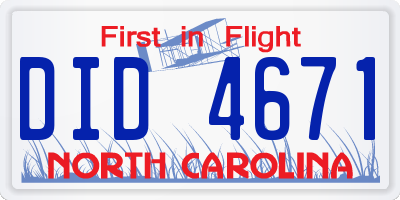 NC license plate DID4671