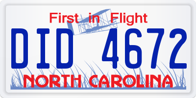 NC license plate DID4672