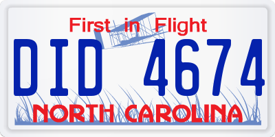 NC license plate DID4674