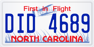 NC license plate DID4689