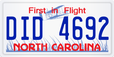 NC license plate DID4692