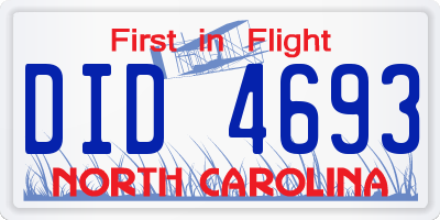 NC license plate DID4693